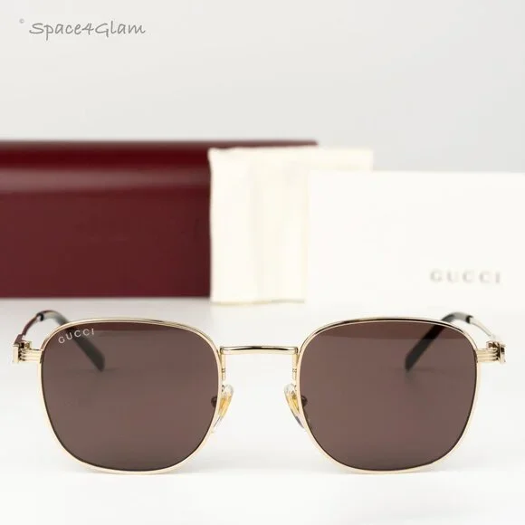 Gucci Women Sunglasses Gold Brown Square GG1876S 002 NEW AUTHENTIC